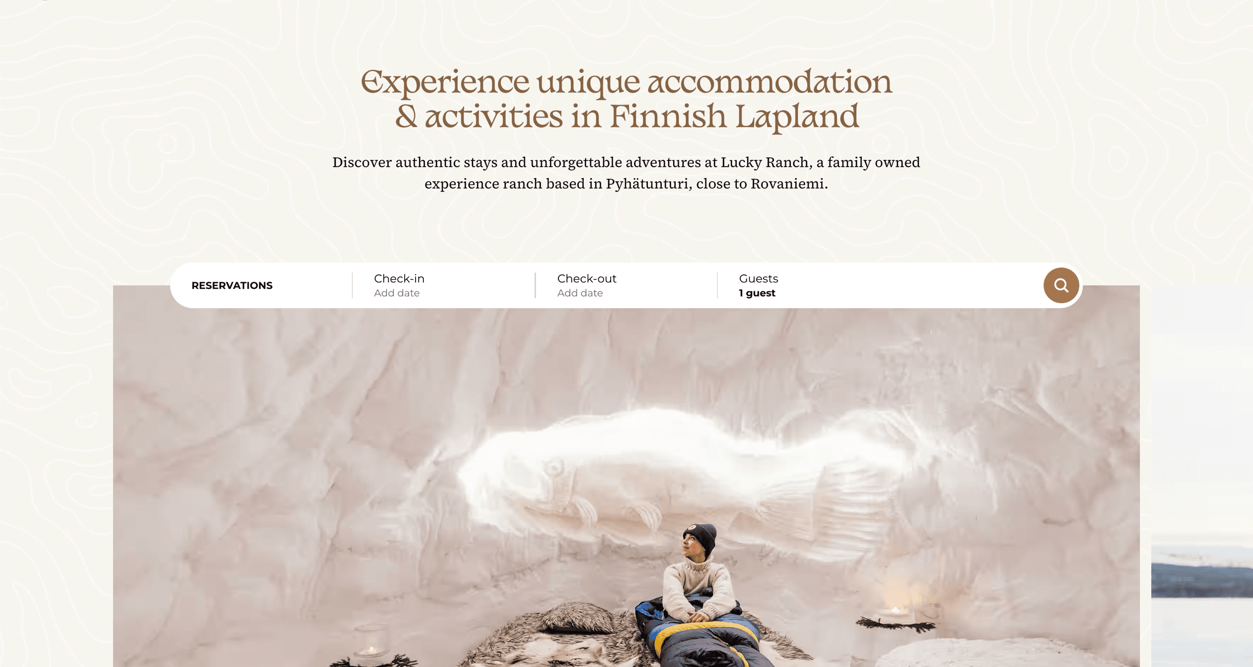Lucky Ranch website featuring beautiful Lapland landscape photography and horse riding adventure activities